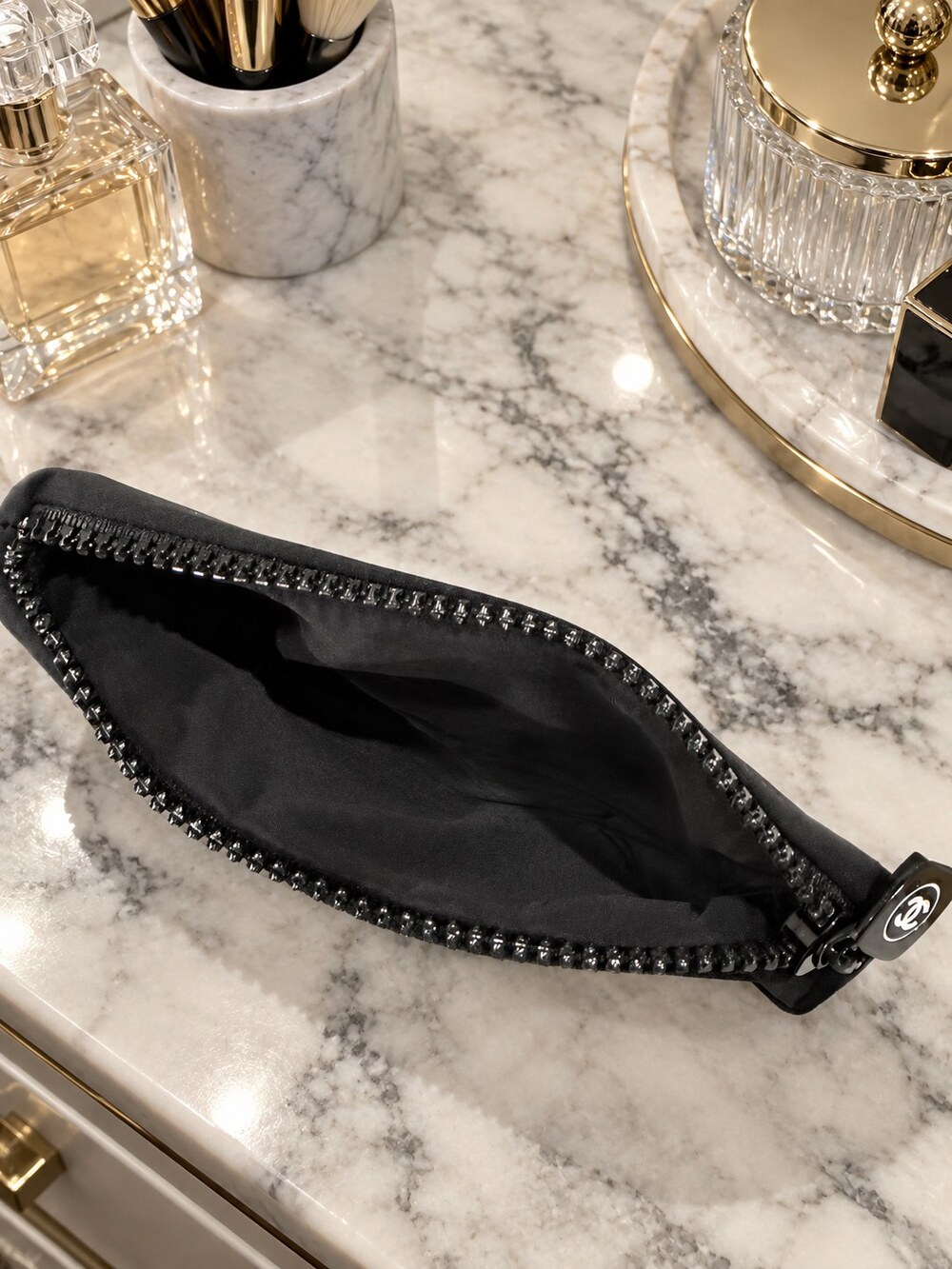 Chanel Black Zip Cosmetic Pouch | Zip-Top Makeup Storage - Picture 5 of 6